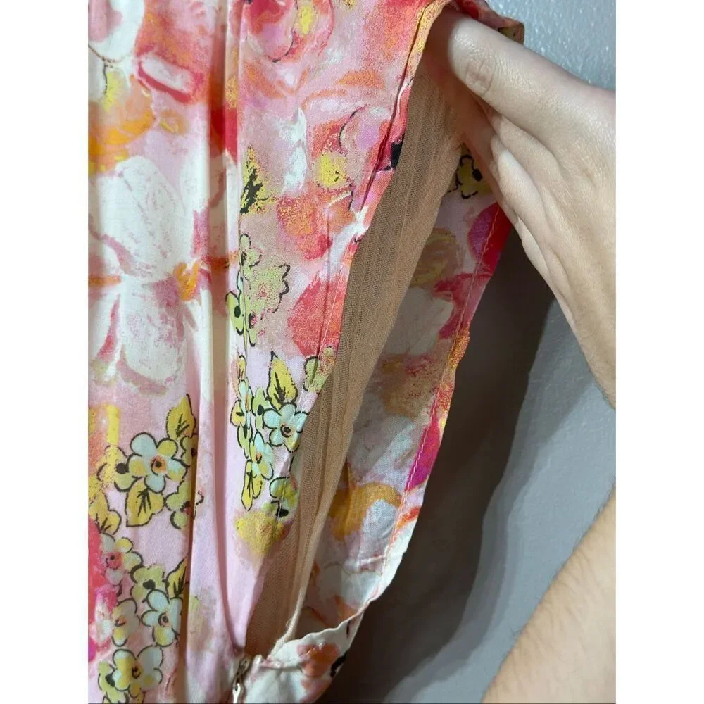 NWT Free People Freddy Pink Floral Print Short Sleeve Tie Mini Dress Women's XS